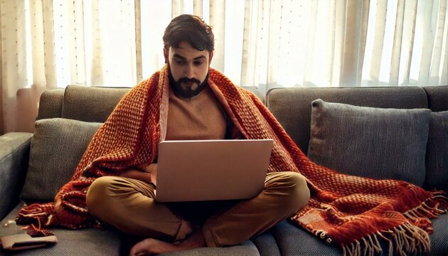 manworking in a cozy and casual home workspace