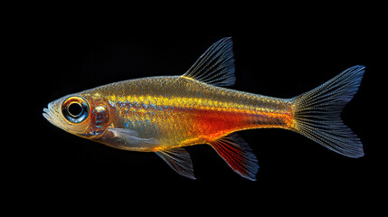 Fototapeta premium Colorful freshwater fish swimming with grace in a dark aquatic environment