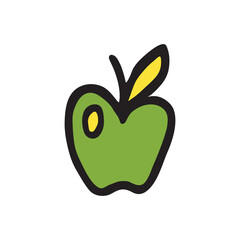 Apple doodle icon or logo, hand drawn with thin line. PNG isolated on transparent background and vector illustration