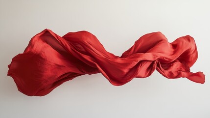 Red fabric billows and waves against a blank background.