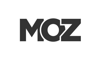MOZ logo design template with strong and modern bold text. Initial based vector logotype featuring simple and minimal typography. Trendy company identity.