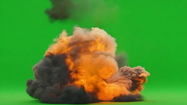 Explosive Air Burst with Smoke, Dust, and Fire Effects on Green Screen