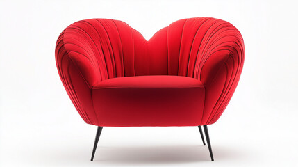 Fototapeta premium Modern red heart shaped chair with soft curves and black legs against a white background