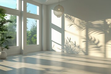 Bright and Inviting Room with Nature Shadow Accents for Product Display and Design Inspiration