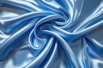 Obraz premium Gentle Blue Silk Satin Fabric Flowing in the Wind on Bright Background