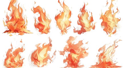 Fiery flames in vibrant red and yellow dance against a dark background, radiating warmth and a sense of danger, capturing the essence of love and magic in a blazing bonfire glow