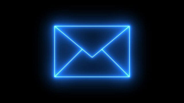 neon blue color message icon animation with black background. glowing neon message icon concept.