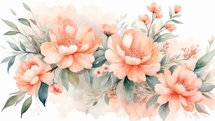 Delicate Watercolor Floral Composition in Soft Peach Tones with Dreamy Atmosphere