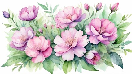 Romantic Pink Floral Watercolor Study with Delicate Brushwork