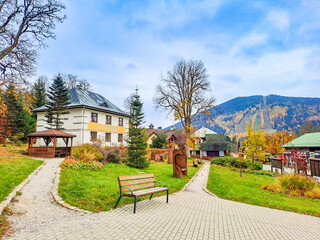 Fototapeta premium Harrachov- Czech- 25 October 2024: view of a ski resort town in the north Czech