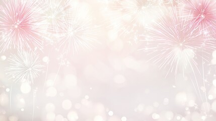 Light pink background with blurred glitter, glowing sparkles, and shimmering effects, featuring festive fireworks. Perfect for New Year banners or greeting cards 2026 - 2027.