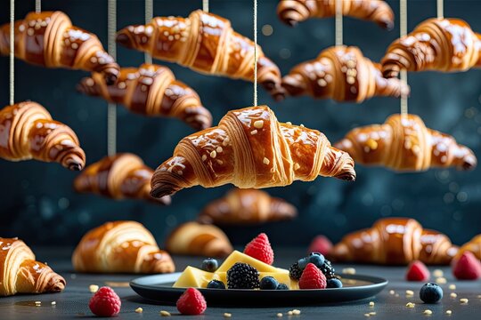 Gourmet Croissants Displayed Against a Stunning Breakfast Setting