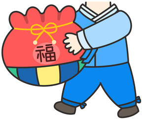 새해 설날 복주머니를 든 한복 입은 남자어린이 얼굴합성도안 일러스트