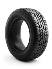Single Car Tire Isolated on a Pure White Background - Rubber Wheel for Transportation and Drive