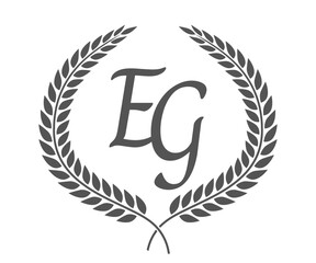 Initial letter E and G, EG monogram logo design with laurel wreath. Luxury calligraphy font.
