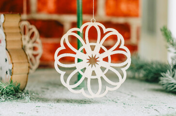 Handmade decorative wooden snowflake ornament