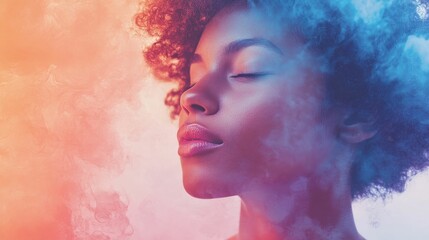 Woman's face, colorful, dreamy,  hazy,  profile.