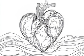 Drawing of a large heart. Continuous line art drawing illustration.