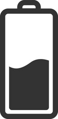 Simple half full battery icon representing charging status, energy, power, electricity, mobile device, smartphone, tablet, laptop, and electronic devices