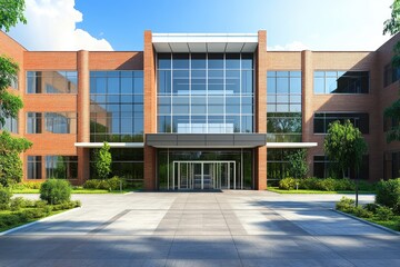 Contemporary Medical Facility Entrance: A Brick Headquarters for Healthcare Corporations