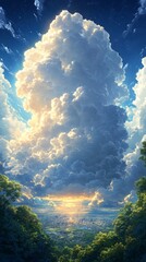 Scenic view of fluffy white clouds in a bright blue sky