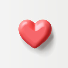 3D red glossy heart, 3D icon. For concepts of medicine, love, gifts, health, holiday celebration. Vector illustration.