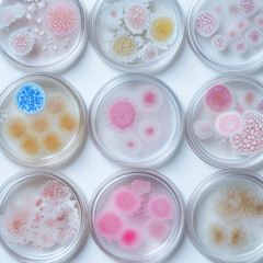 Naklejka premium a set of petrie dishes with bacteria 