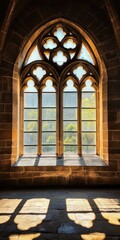 Sunlight Filtering Through an Intricately Carved Gothic Church Window in Schaffhausen, Switzerland