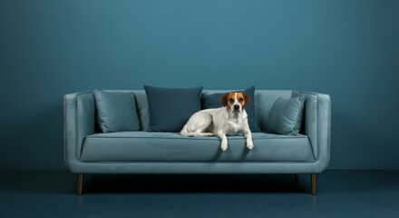 dog sit on modern sofa