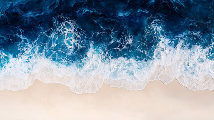 Naklejka premium Ocean waves gently lapping on soft beige sand tropical beach nature scene aerial view serenity and calmness