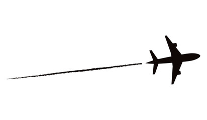 Silhouette of an airplane on a white background. Simple vector illustration. Soaring air plane line path. Aircraft for logo or symbol
