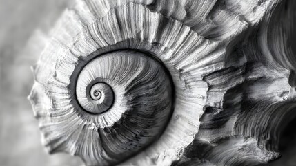 Obraz premium A richly textured pencil sketch of a seashell with spiraling grooves.