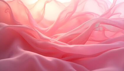 Fototapeta premium Tela de gasa de color rosa en movimientos delicados. Fondo romántico para banner, anuncios, tarjetas, amor.