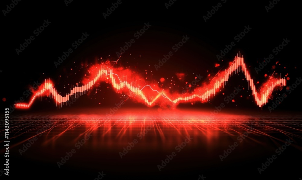 Poster red digital wave pattern with glowing effects, abstract representation of sound or data visualizatio