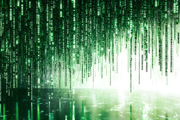 Abstract green digital rain with matrix code in futuristic cyber background. Perfect for technology and data-themed visuals.