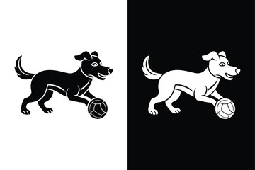 Dog playing football icon vector on White Background ,Vector Art Illustration on white background.