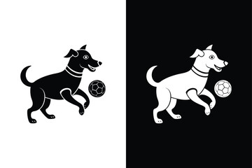 Dog playing football icon vector on White Background ,Vector Art Illustration on white background.