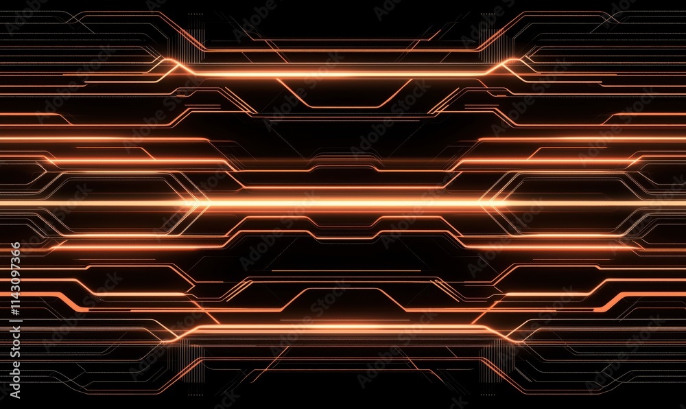 Poster futuristic digital circuit design with glowing lines and patterns, intricate network of connections,