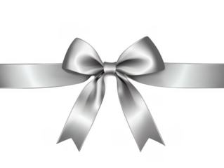 Realistic shiny silver ribbon with bow - gift wrapping decoration on transparent background
