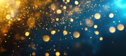 Fototapeta premium Golden and Blue Abstract Sparkle Background: A Festive Celebration of Light and Color