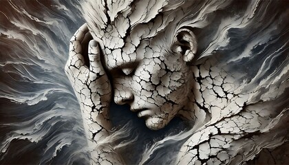Design a portrayal of human vulnerability as cracked, fragile textures with subtle light revealing hidden layers, evoking emotional depth using Generative AI
