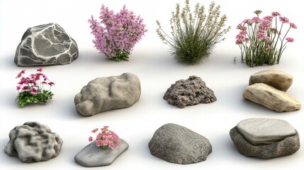 Zen Spa Stones with Orchid and Pink Flowers for Wellness and Relaxation