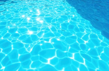 Obraz premium Rippled blue swimming pool water surface reflects sunlight. Clear turquoise water texture. Sunny summer day. Wet, cool water. Abstract pattern. Perfect for summer vacation. Relaxing, refreshing