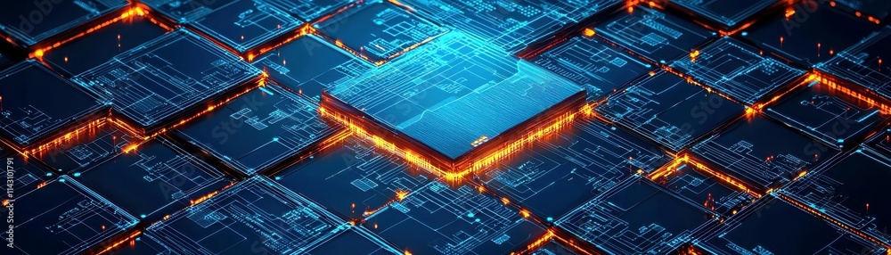 Poster futuristic digital circuit board with glowing effects and detailed patterns representing advanced te