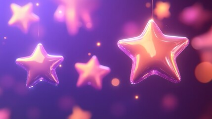 Obraz premium Star emojis sparkling and floating on a dark purple background.