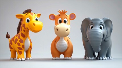 Naklejka premium Whimsical Farm Animals Cartoon Character Illustrations for Kids