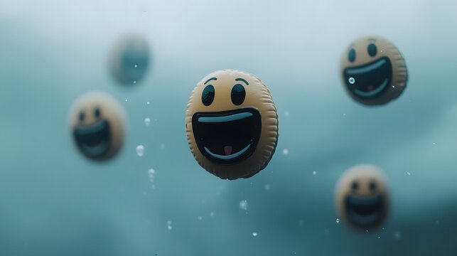 Zipper-mouth face emojis floating on a muted grey-blue background.