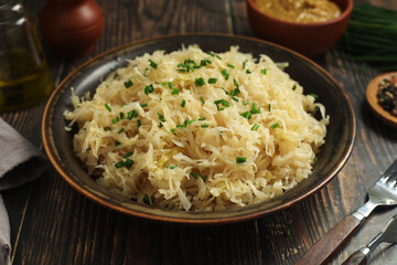 A bowl with traditional German Sauerkraut	