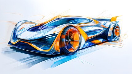 A bold marker sketch of a futuristic car with aerodynamic curves.