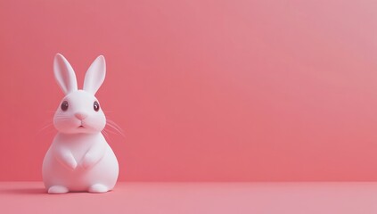 Obraz premium Adorable White Bunny on Pink Background: Easter Delight